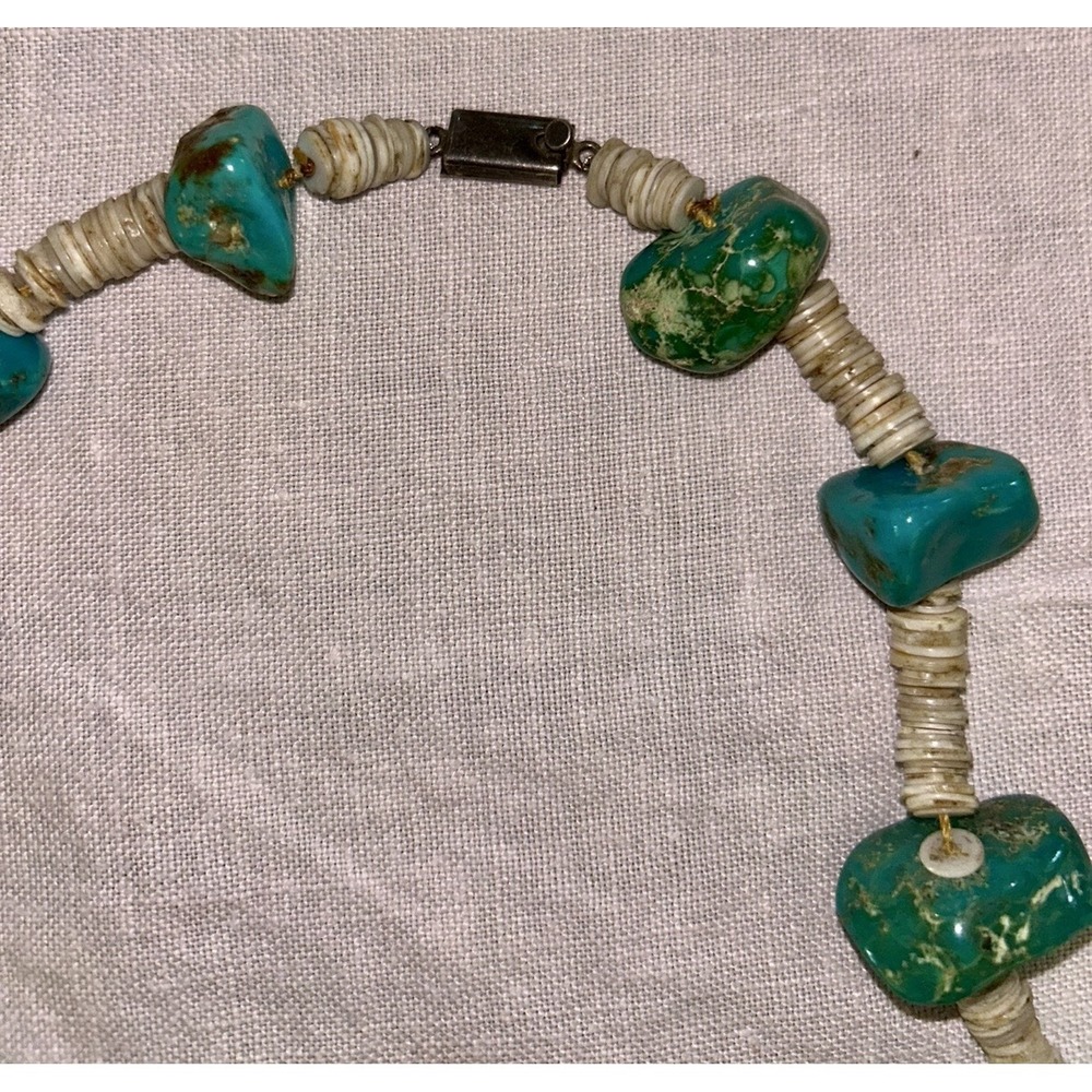 Vintage Taxco TD-29 Heishi Turquoise Slab Necklace Native Mexico Heavy Navajo? - Picture 3 of 7